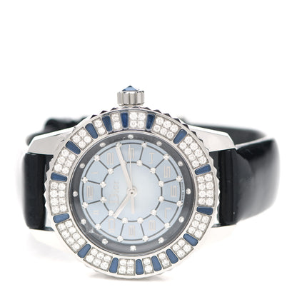 Christian Dior Stainless Steel Calfskin Diamond Blue Sapphire 33mm Christal Quartz Watch 2 of 4