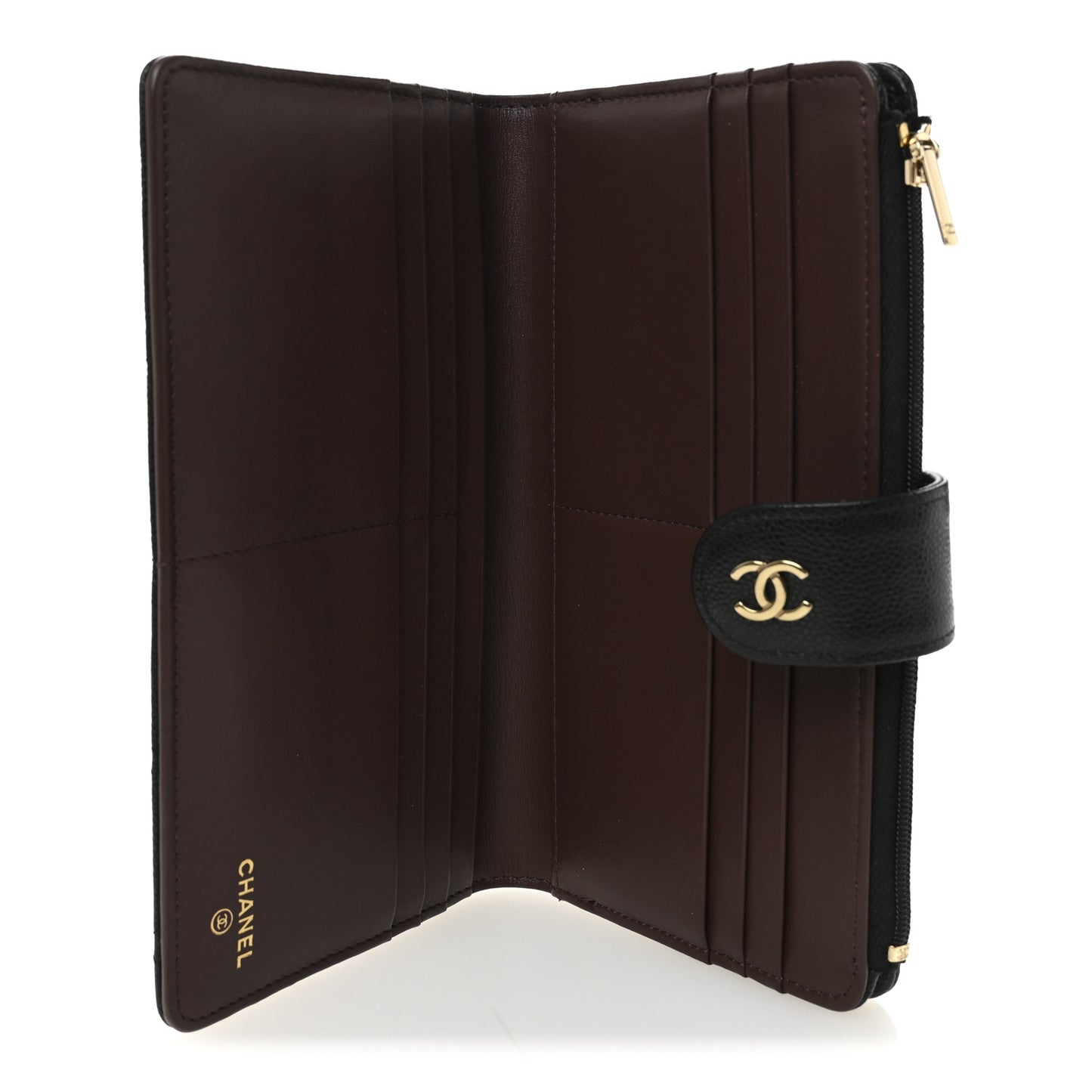 Caviar Quilted Long Zipped Wallet Black