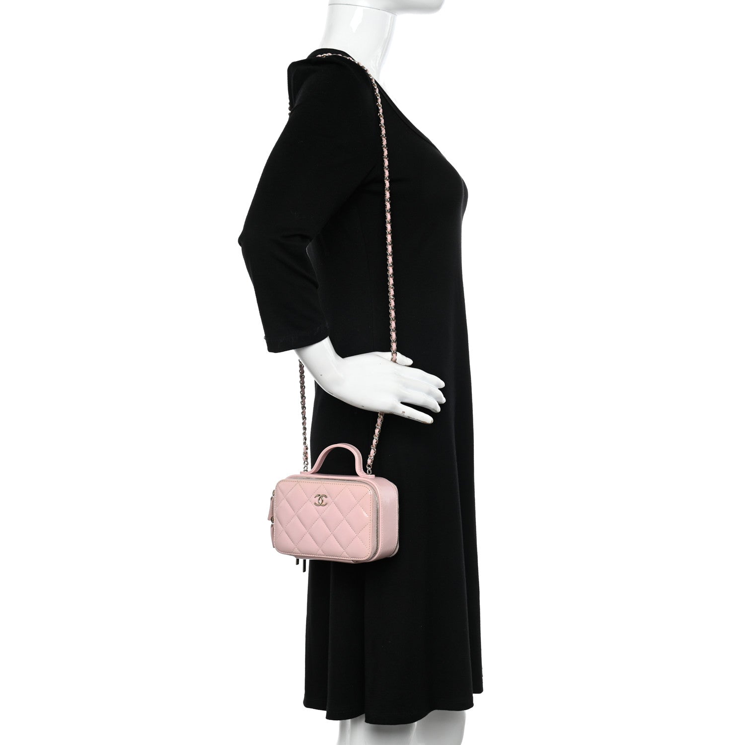 Chanel Glazed Calfskin Quilted Small Top Handle Vanity Case Light Pink 2 of 17