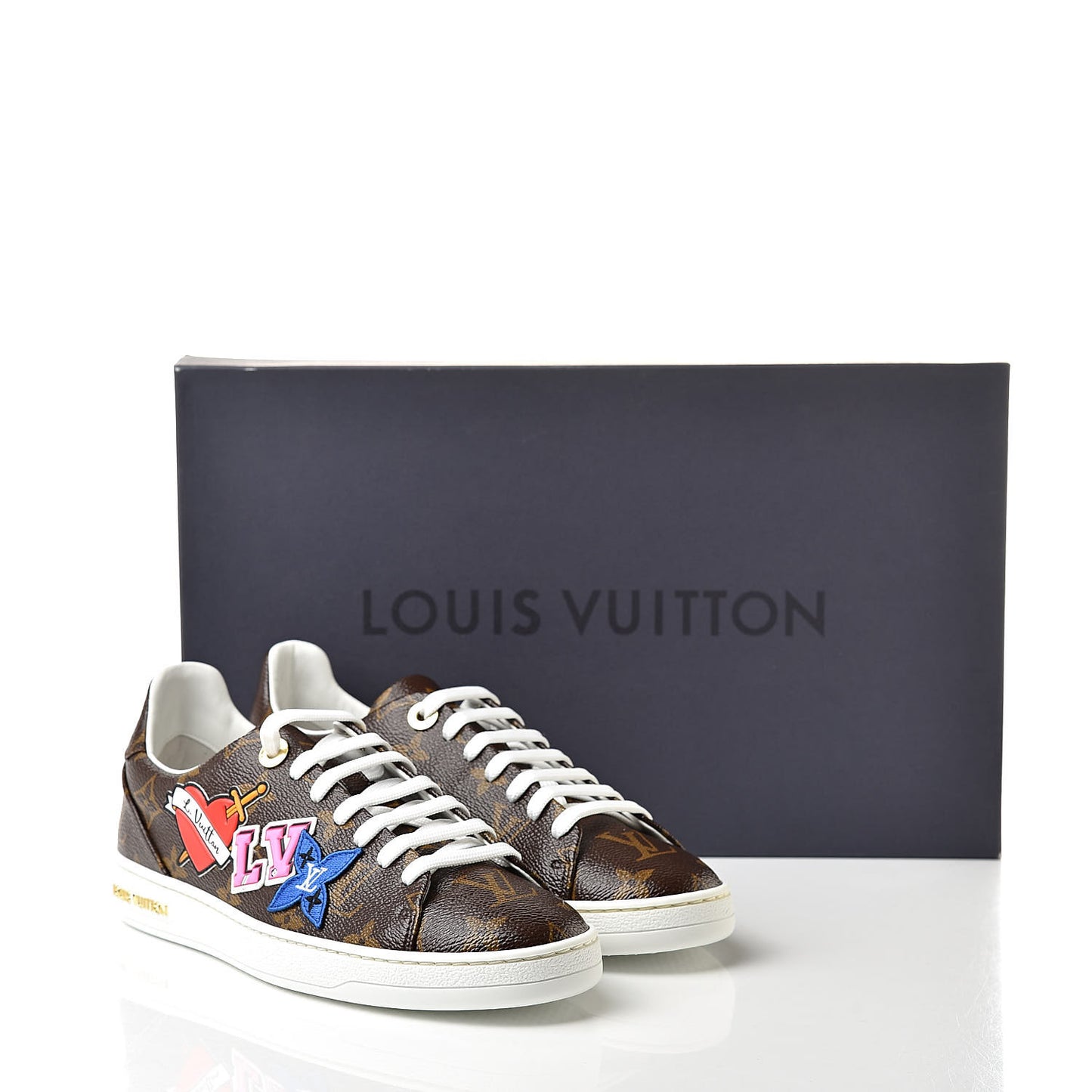 Calfskin Monogram LV Black Heart Sneakers 37 Cacao