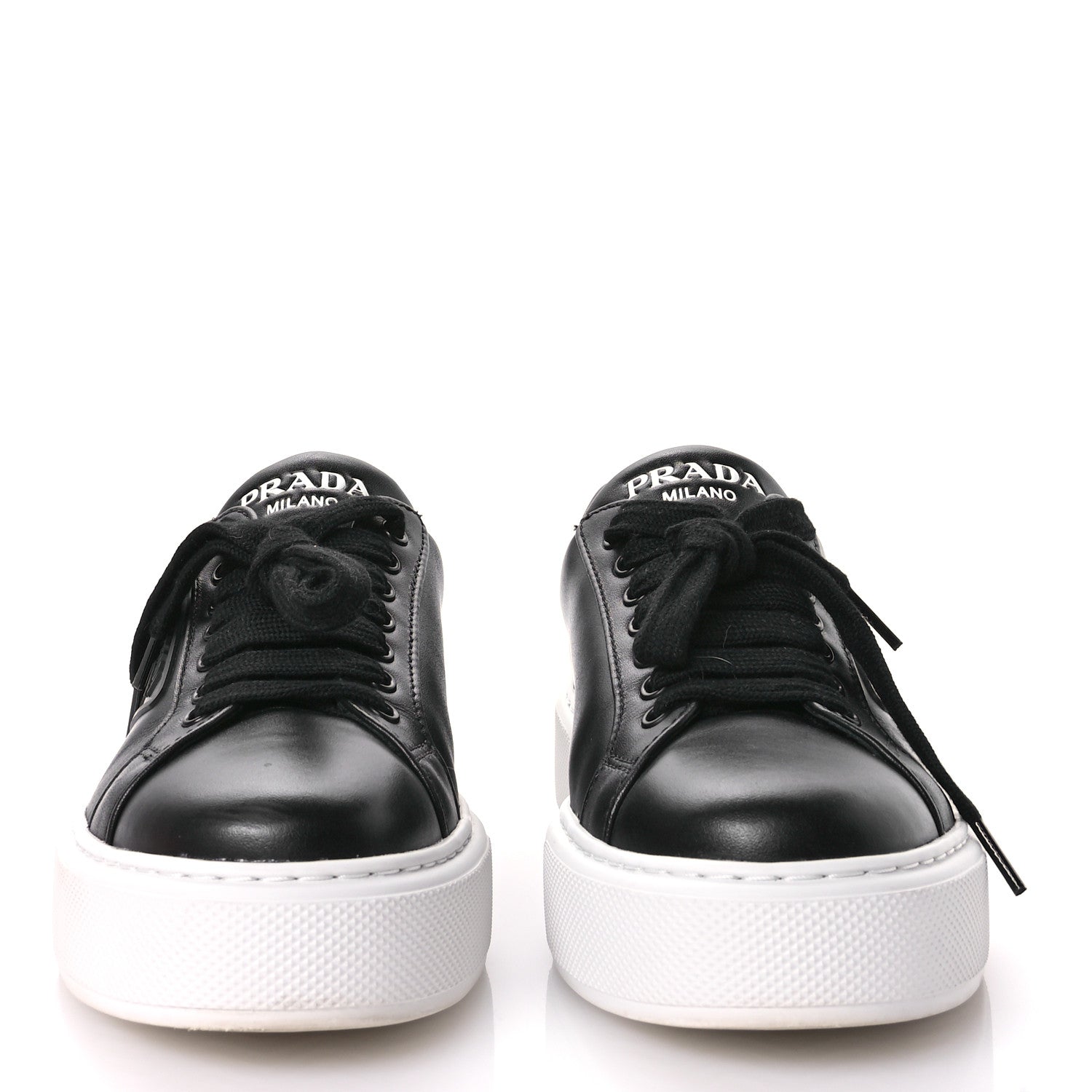 Prada Vitello Soft Logo Mens Low Top Sneakers 6.5 Black White 3 of 8