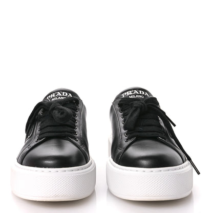 Prada Vitello Soft Logo Mens Low Top Sneakers 6.5 Black White 3 of 8