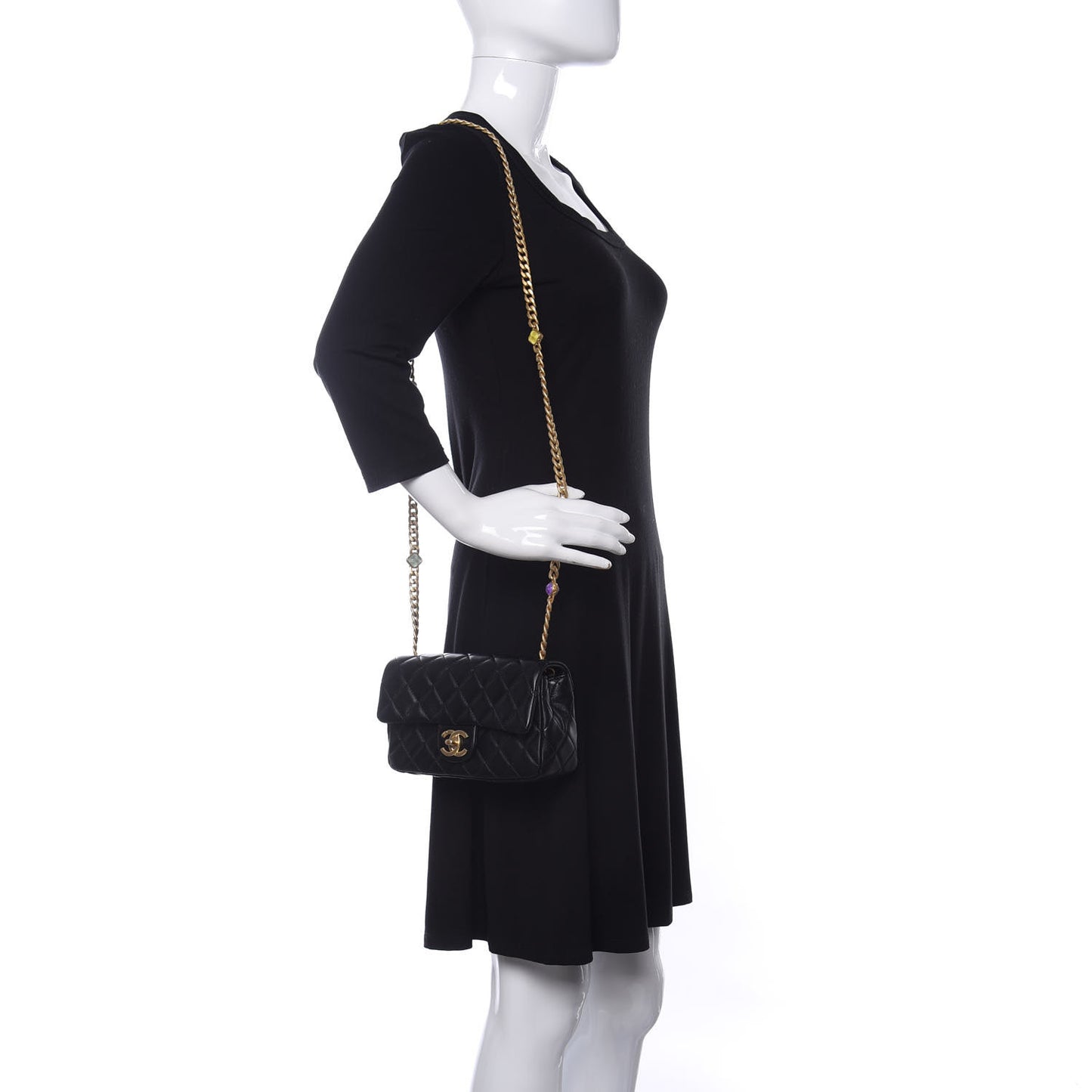 Lambskin Resin Quilted Mini Rectangular Pearl Samba Flap Black