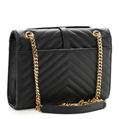Saint Laurent Grain De Poudre Matelasse Chevron Medium Monogram Satchel Black 3 of 19