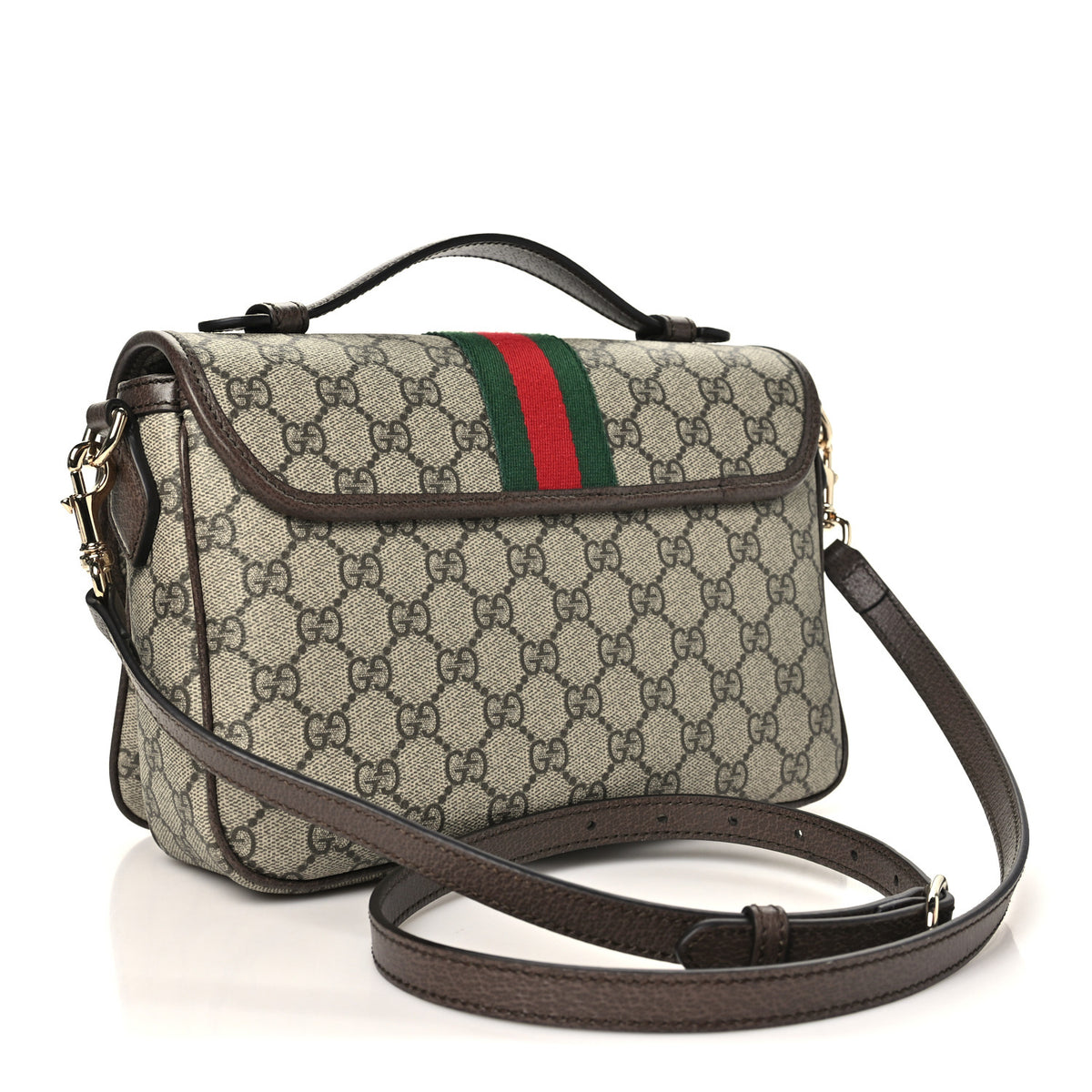 GG Supreme Monogram Textured Dollar Calfskin Medium Ophidia Top Handle Shoulder Bag Beige Brown
