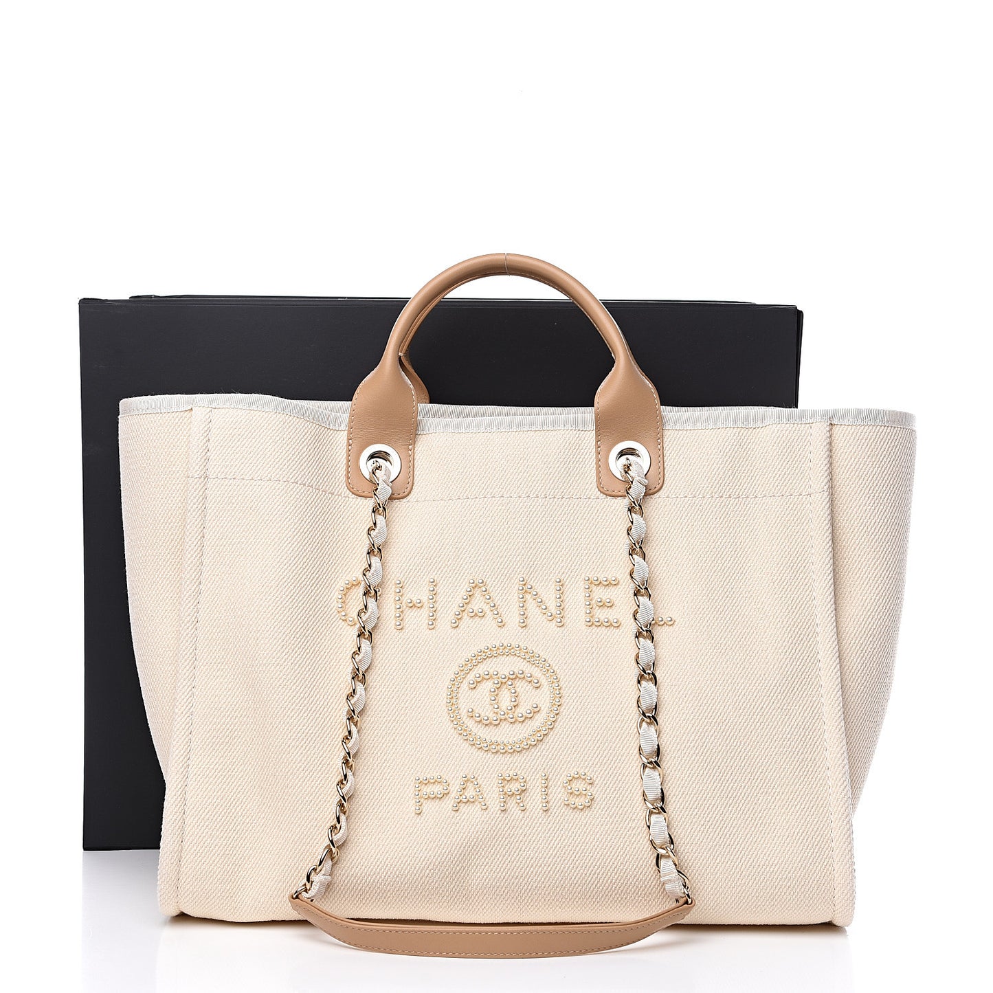 Canvas Pearl Medium Deauville Tote Ecru Beige