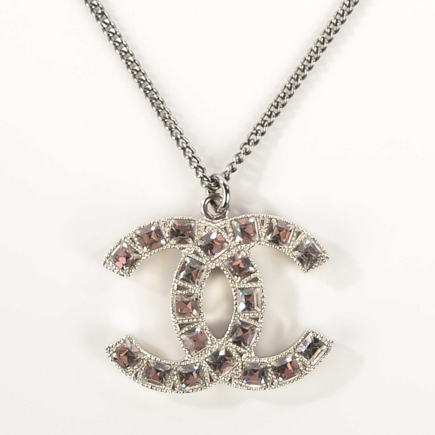 Chanel Crystal Baguette CC Necklace Silver 3 of 6