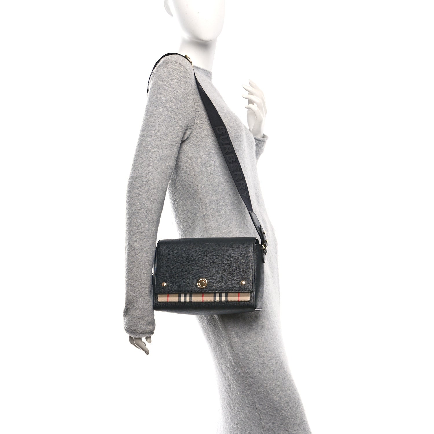 Burberry Grainy Calfskin Vintage Check Note Crossbody Bag Black