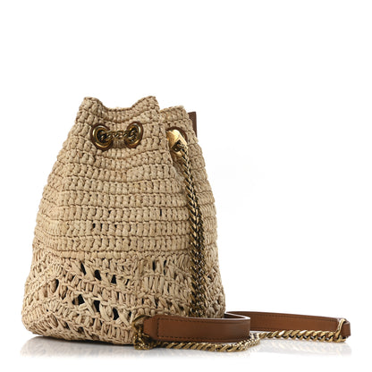 Saint Laurent Raffia Calfskin Joe Mini Bucket Bag  Natural Brick 3 of 9