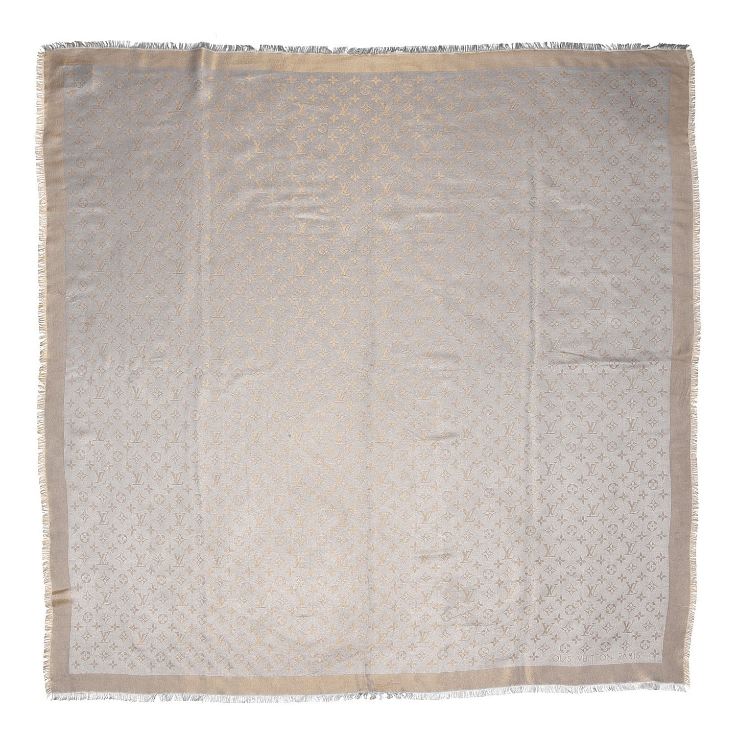 Silk Wool Monogram Shine Shawl Beige
