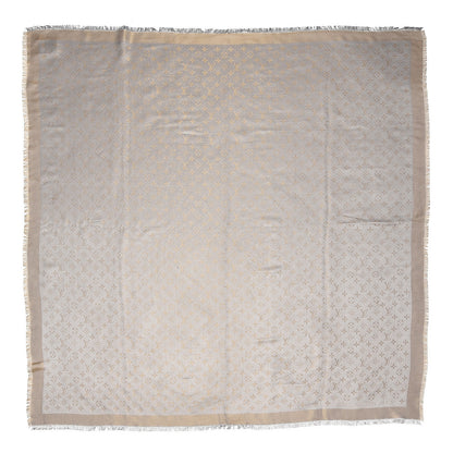 Louis Vuitton Silk Wool Monogram Shine Shawl Beige 1 of 4
