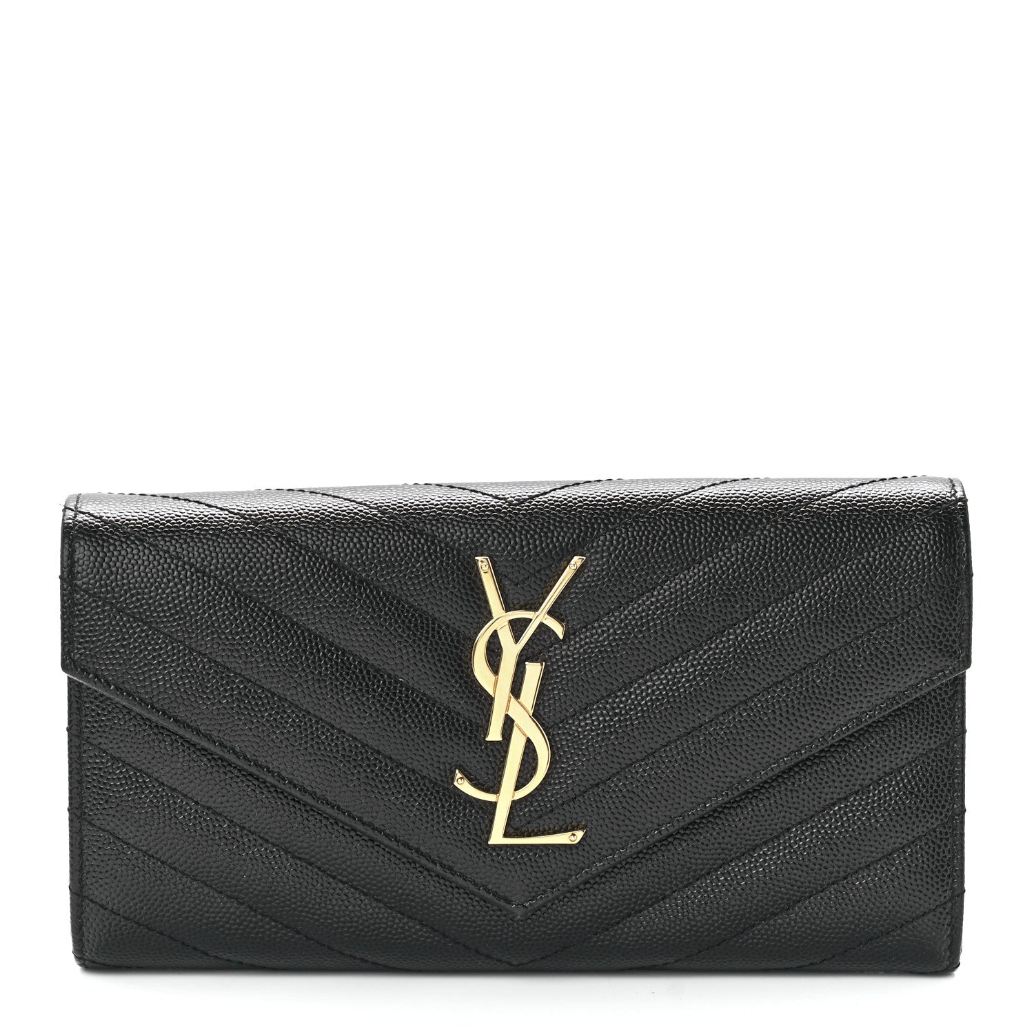 Saint Laurent Grain De Poudre Matelasse Chevron Monogram Flap Wallet Black 1 of 11