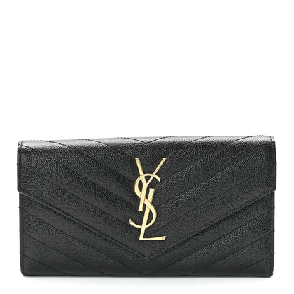Saint Laurent Grain De Poudre Matelasse Chevron Monogram Flap Wallet Black 1 of 11