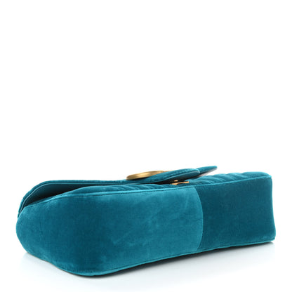Gucci Velvet Matelasse Small GG Marmont Shoulder Bag Pavone Cyan 4 of 13