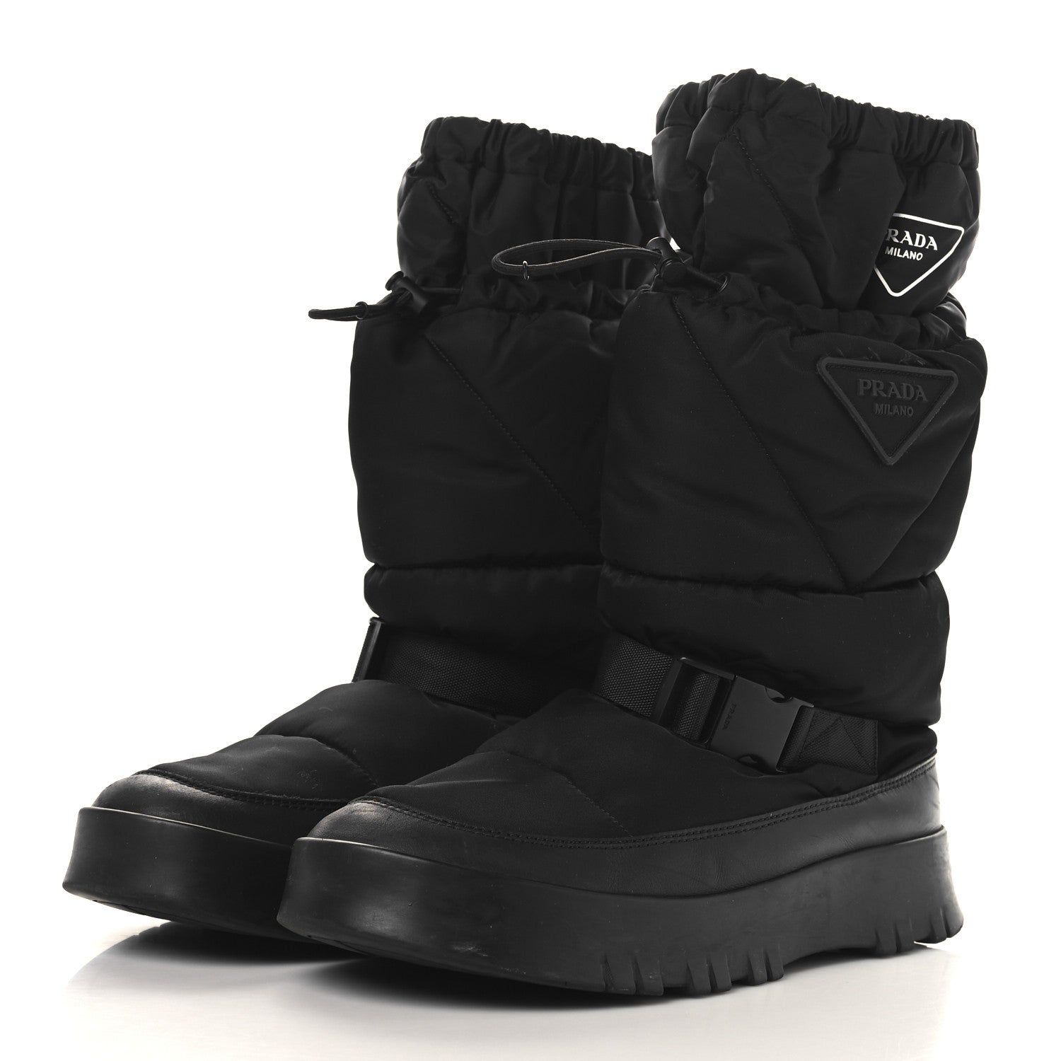 Prada Re-Nylon Gabardine Rubber Triangle Logo Mens Padded Snow Boots 8.5 Black 3 of 7