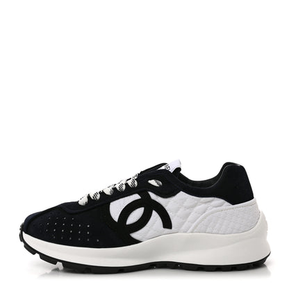 Chanel Fabric Suede Kidskin CC Sneakers 37.5 Dark Navy White 1 of 10