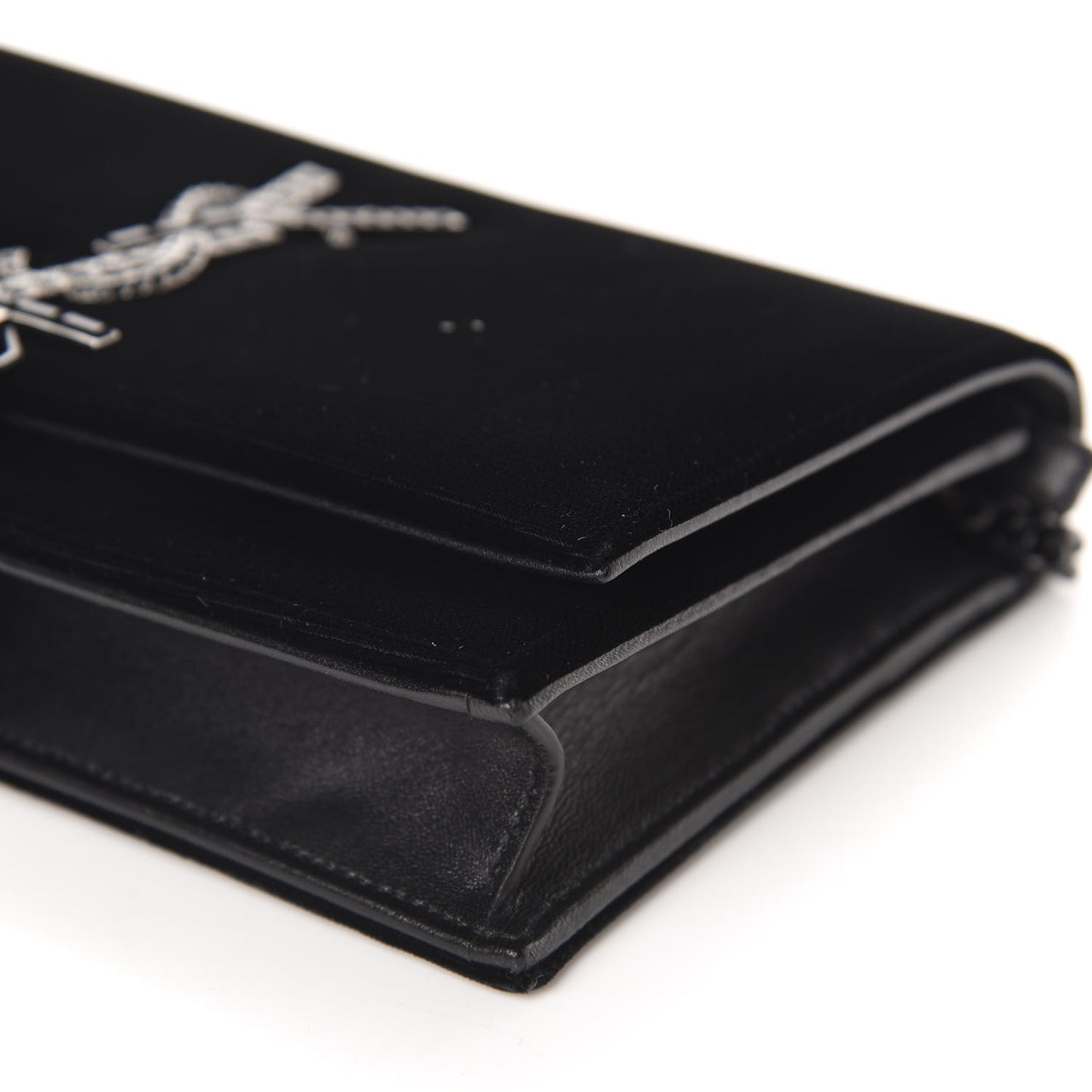 Velvet Crystal Monogram Kate Tassel Chain Wallet Black