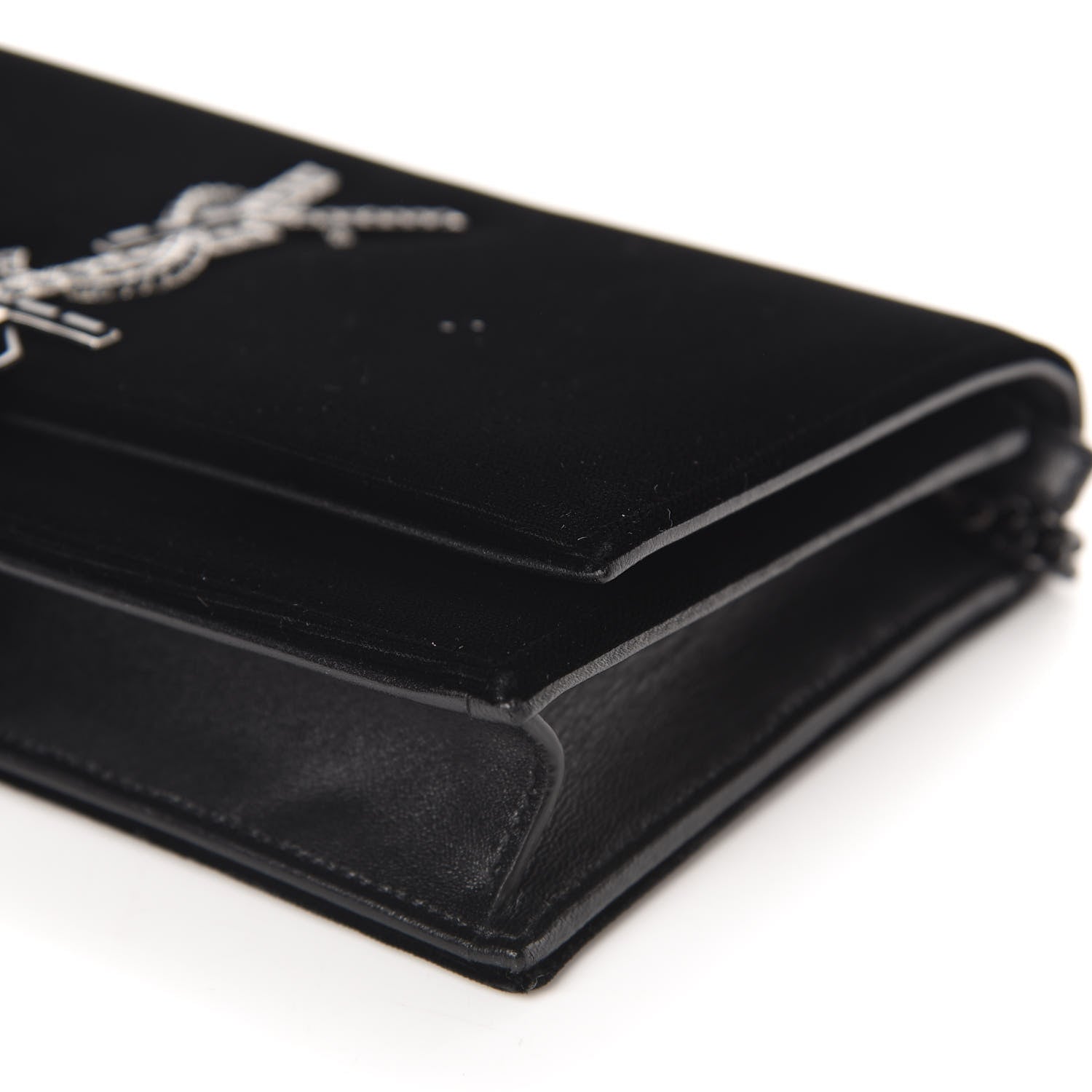 Saint Laurent Velvet Crystal Monogram Kate Tassel Chain Wallet Black 7 of 10