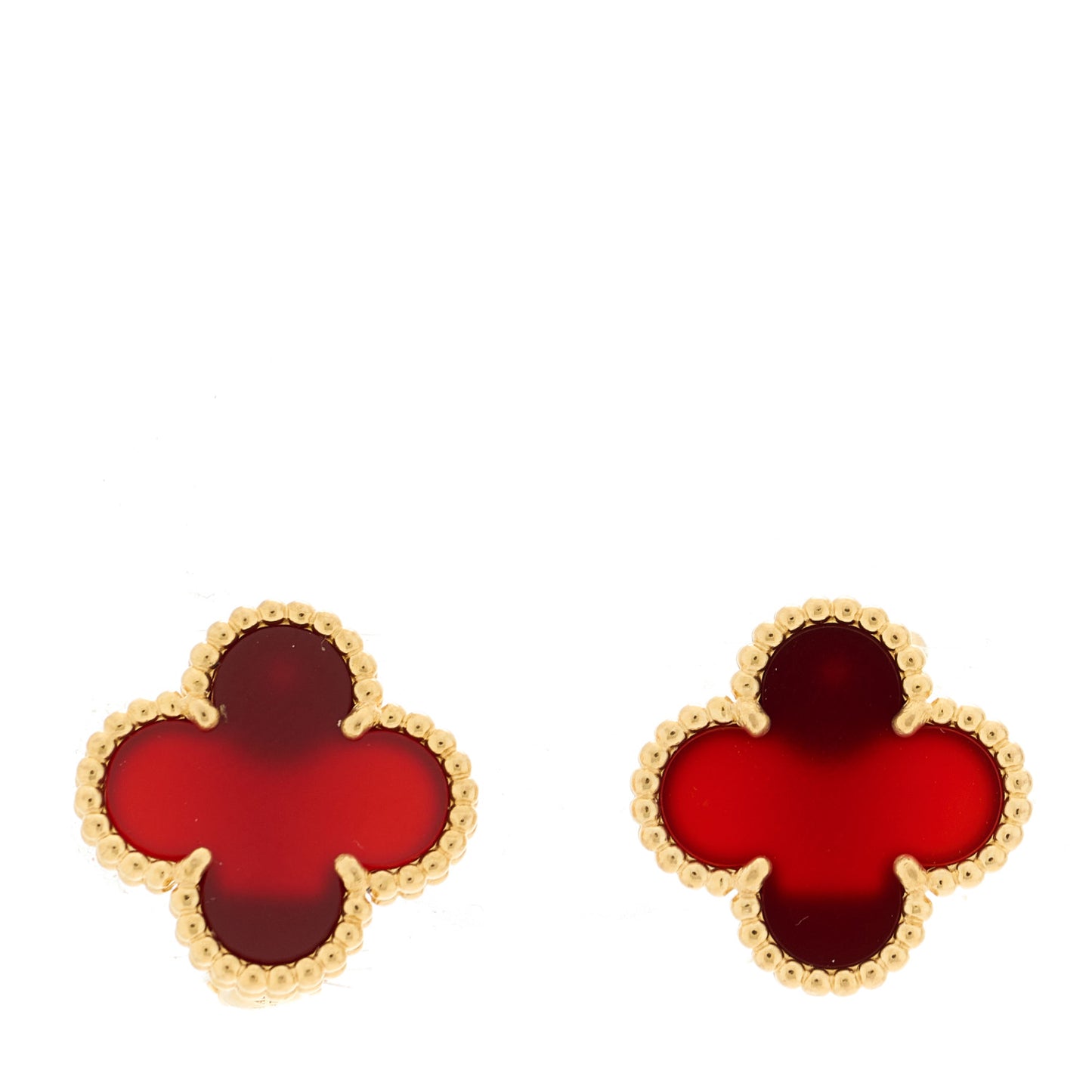 18K Yellow Gold Carnelian Vintage Alhambra Earrings