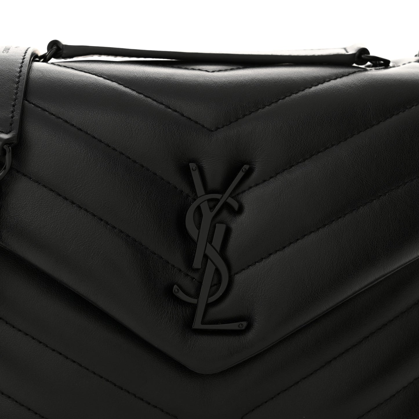 Calfskin Y Quilted Monogram Monochrome Small Loulou Chain Satchel Black