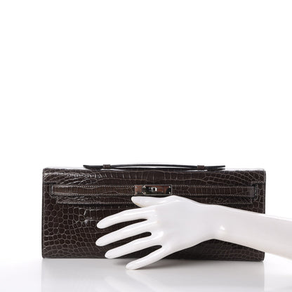 Hermes Shiny Porosus Crocodile Kelly Cut Pochette Graphite 2 of 7