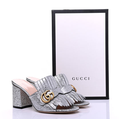 Gucci Galassia GG Marmont Fringe 75mm Slide Sandals 38.5 Argento 8 of 8
