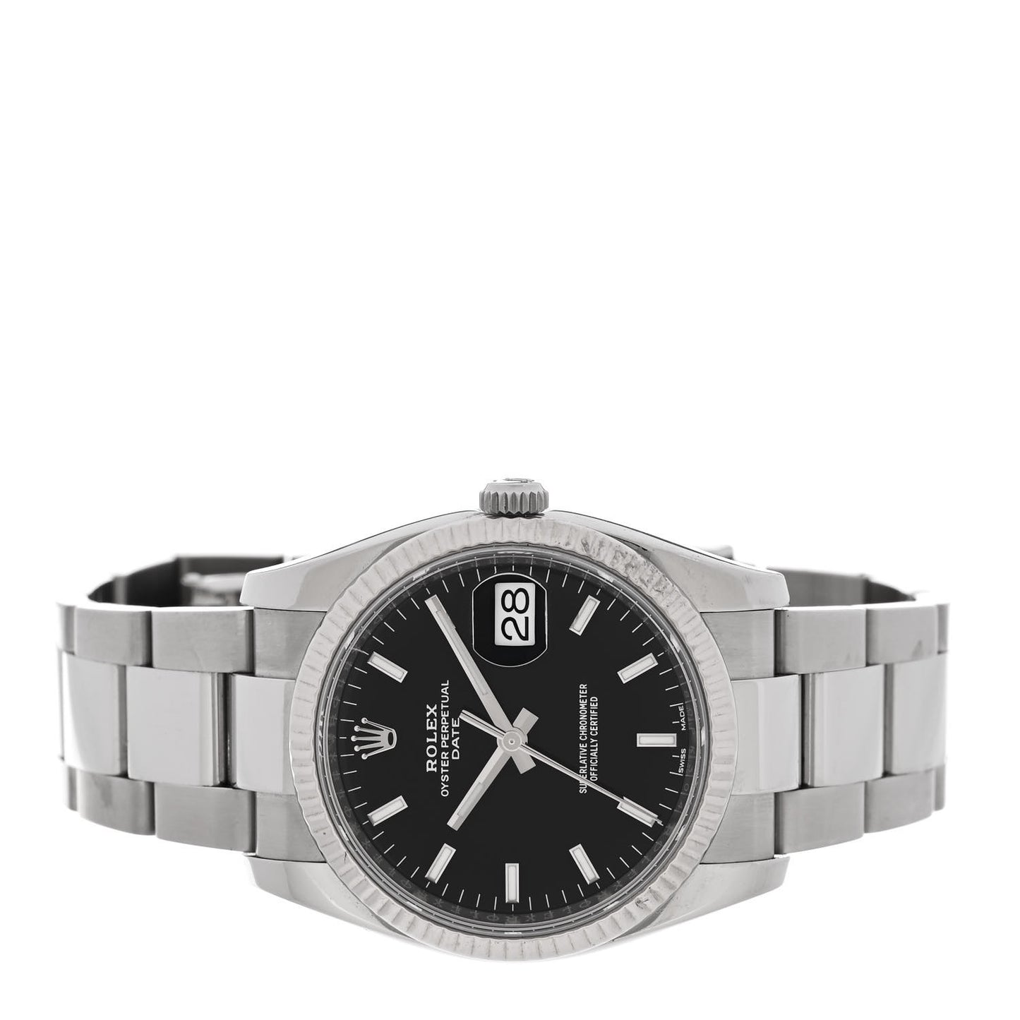 Stainless Steel 18K White Gold 34mm Oyster Perpetual Datejust Watch Black 115234