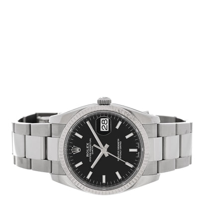 Rolex Stainless Steel 18K White Gold 34mm Oyster Perpetual Datejust Watch Black 115234 2 of 5