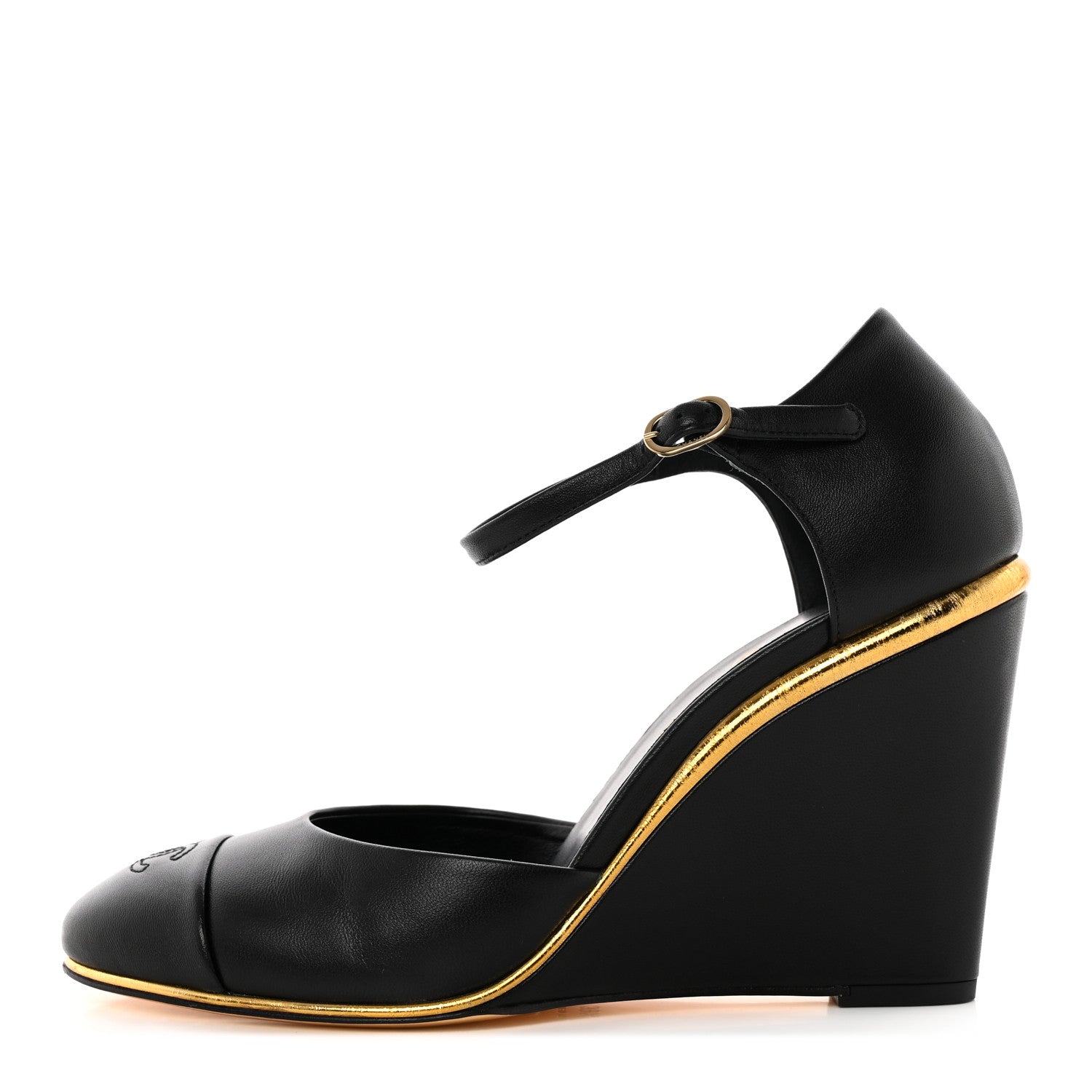 Chanel Lambskin Cap Toe Open Wedge 39.5 Black 1 of 14