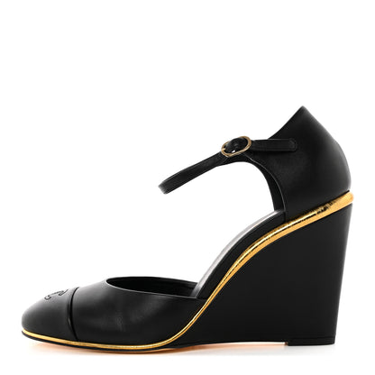 Chanel Lambskin Cap Toe Open Wedge 39.5 Black 1 of 14