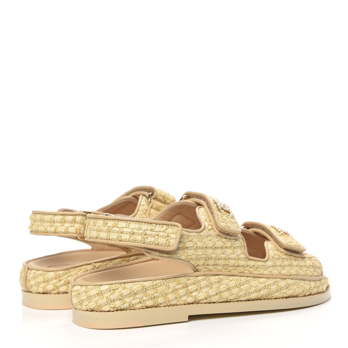 Braided Fabric Velcro Dad Sandals 37 Beige