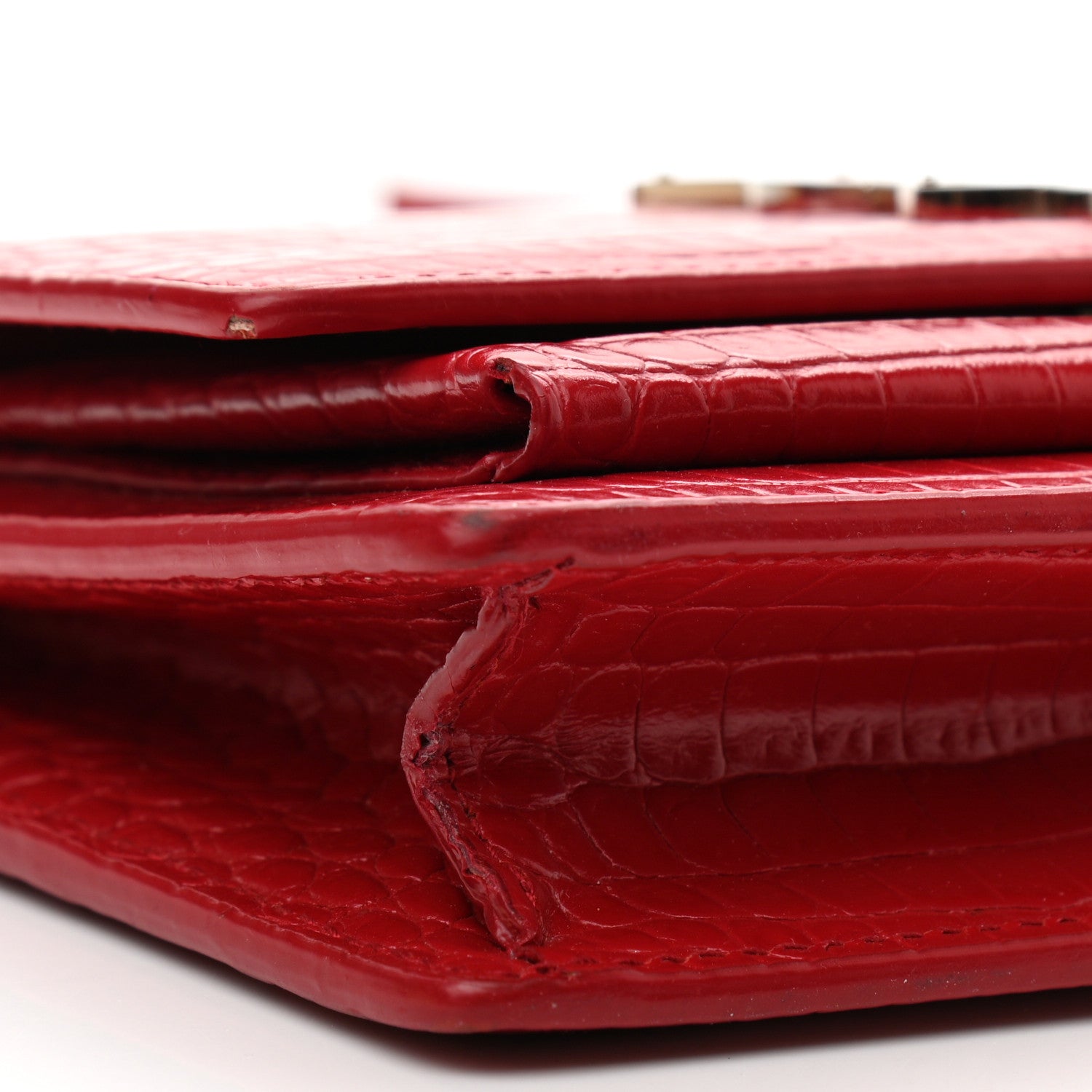 Saint Laurent Calfskin Crocodile Embossed Monogram Sunset Chain Wallet Rouge Eros 8 of 17