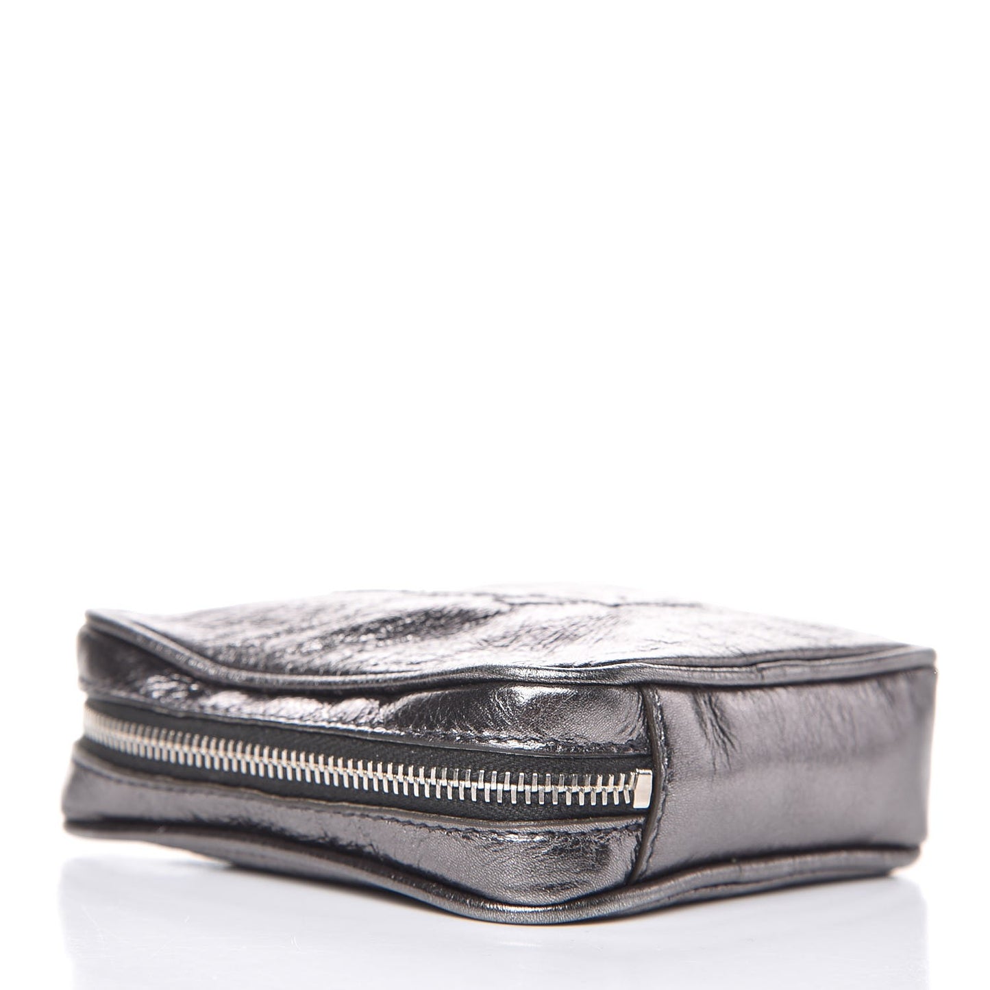 Metallic Leather Belle De Jour Wristlet Pouch Grey