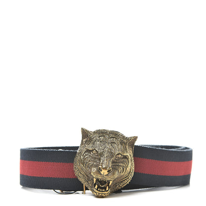 Gucci Web Feline Buckle Belt 80 32 Blue Red 1 of 5