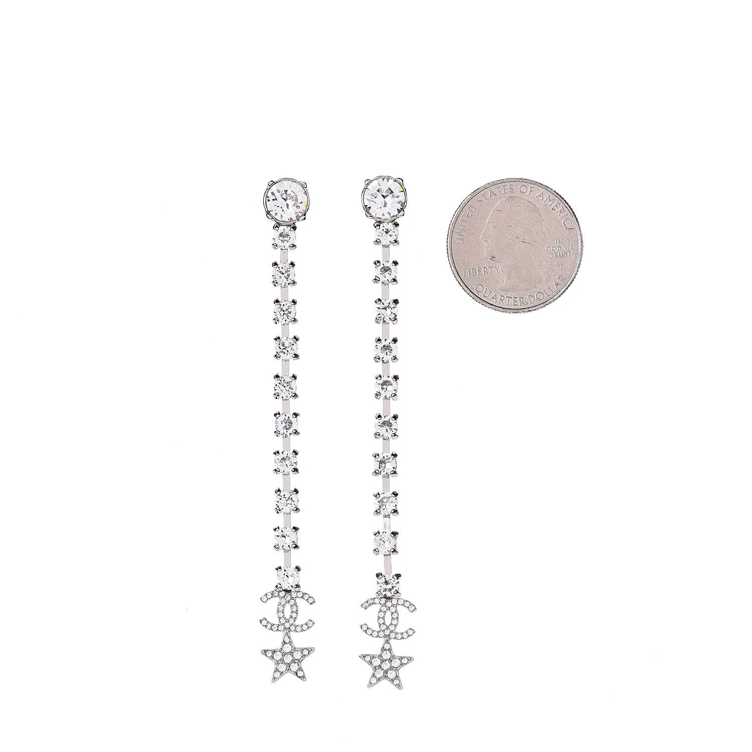 Chanel Crystal CC Drop Earrings Silver 2 of 4