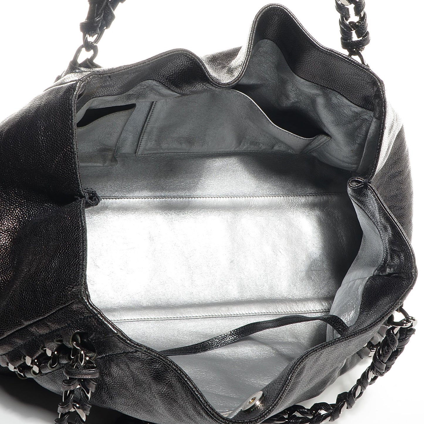Glazed Caviar East West Modern Chain Tote Black