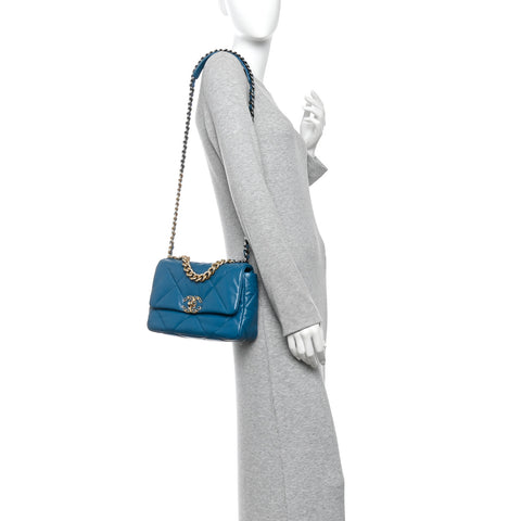 Goatskin Quilted Medium Chanel 19 Flap Turquoise