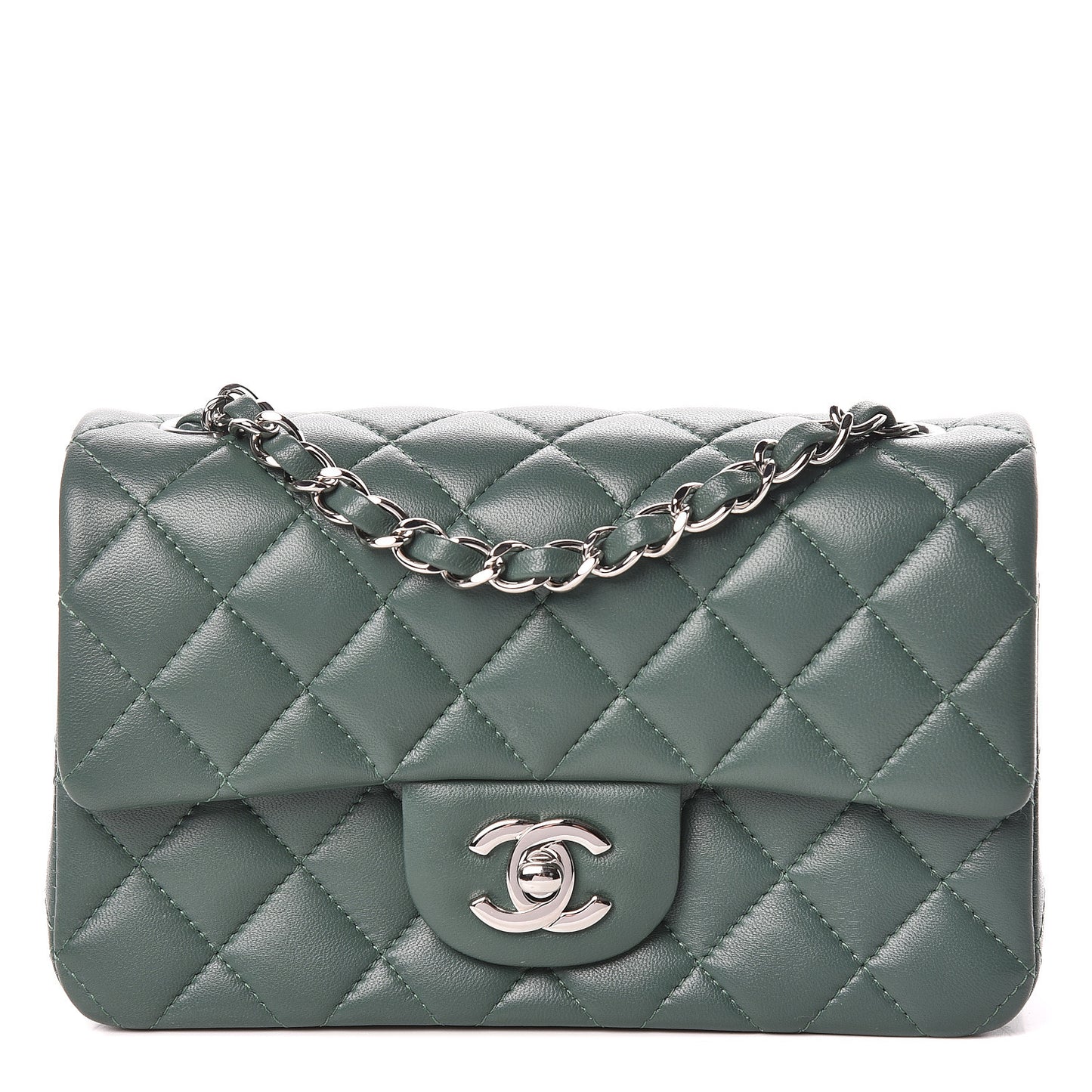 Lambskin Quilted Mini Rectangular Flap Green