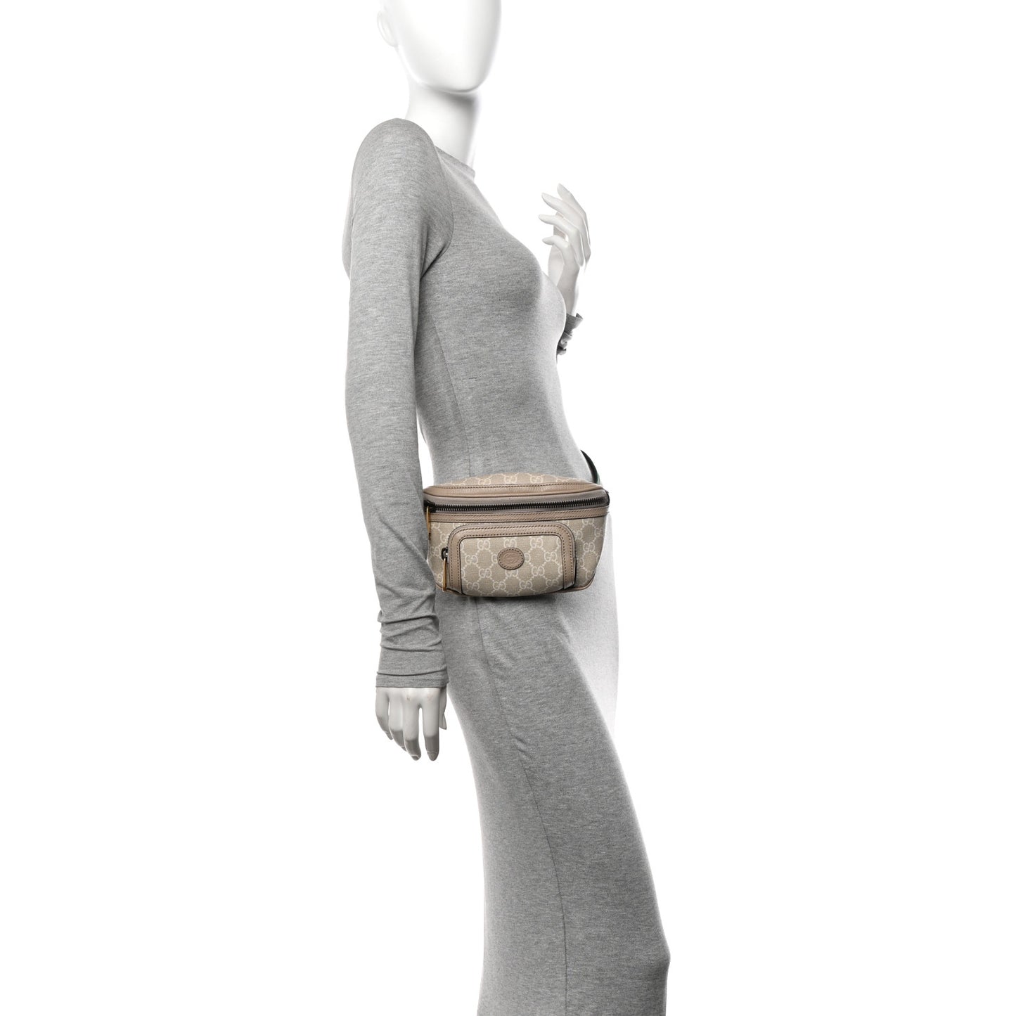 GG Supreme Monogram Textured Calfskin Web Retro Interlocking G Belt Bag Beige Mystic White Oatmeal