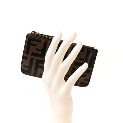 Fendi Vitello Soft F is Fendi Bi-Color FF 1974 Embossed Key Case Pouch Maya Black 2 of 9