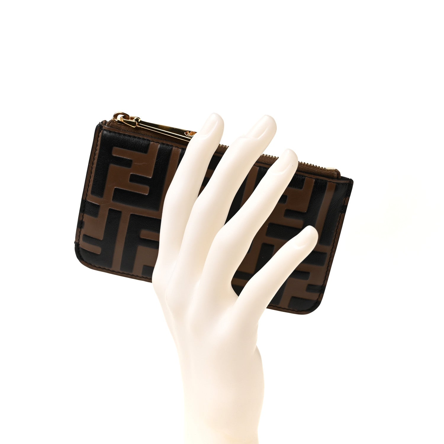 Fendi Vitello Soft F is Fendi Bi-Color FF 1974 Embossed Key Case Pouch Maya Black 2 of 8