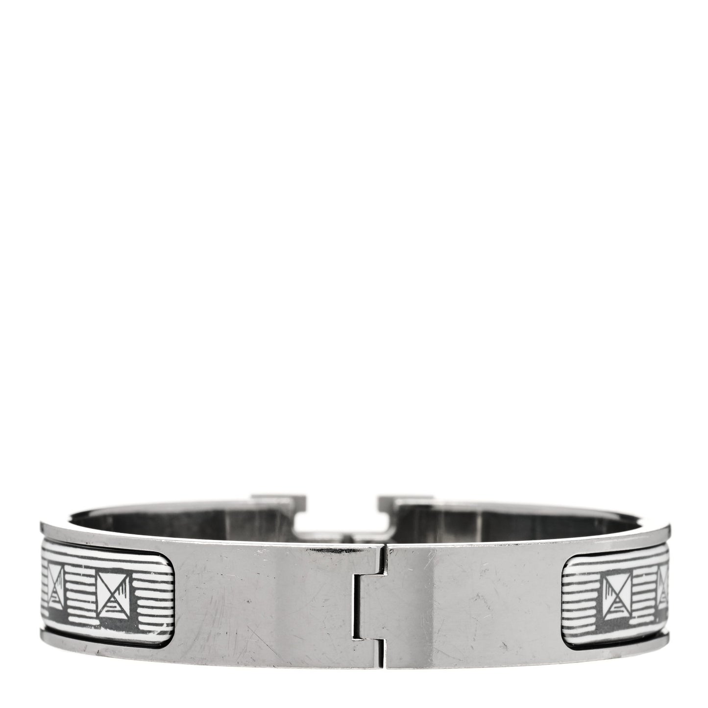 Enamel Narrow Printed Bijoux Trompe l'Oeill Clic Clac H Bracelet Platine White