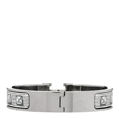 Hermes Enamel Narrow Printed Bijoux Trompe l'Oeill Clic Clac H Bracelet Platine White 3 of 5