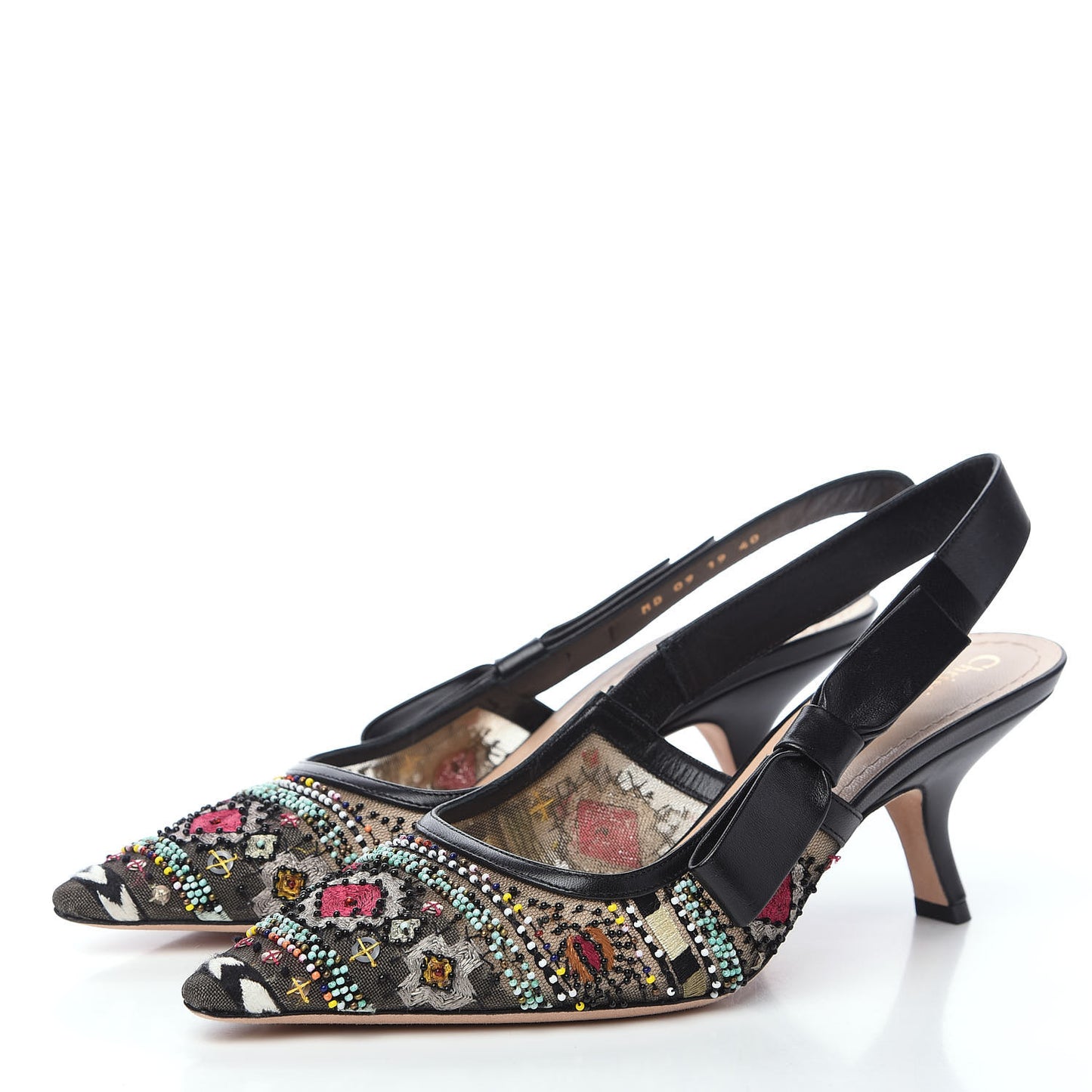 Embroidered Calfskin Beaded Sweet D Sling-Back Pumps 40 Multicolor
