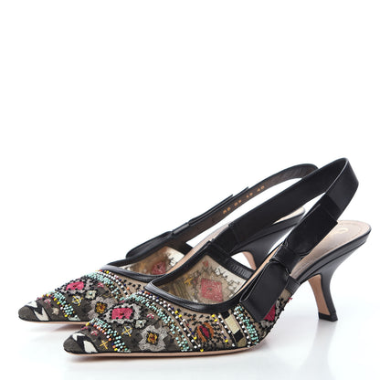 Christian Dior Embroidered Calfskin Beaded Sweet D Sling-Back Pumps 40 Multicolor 3 of 7