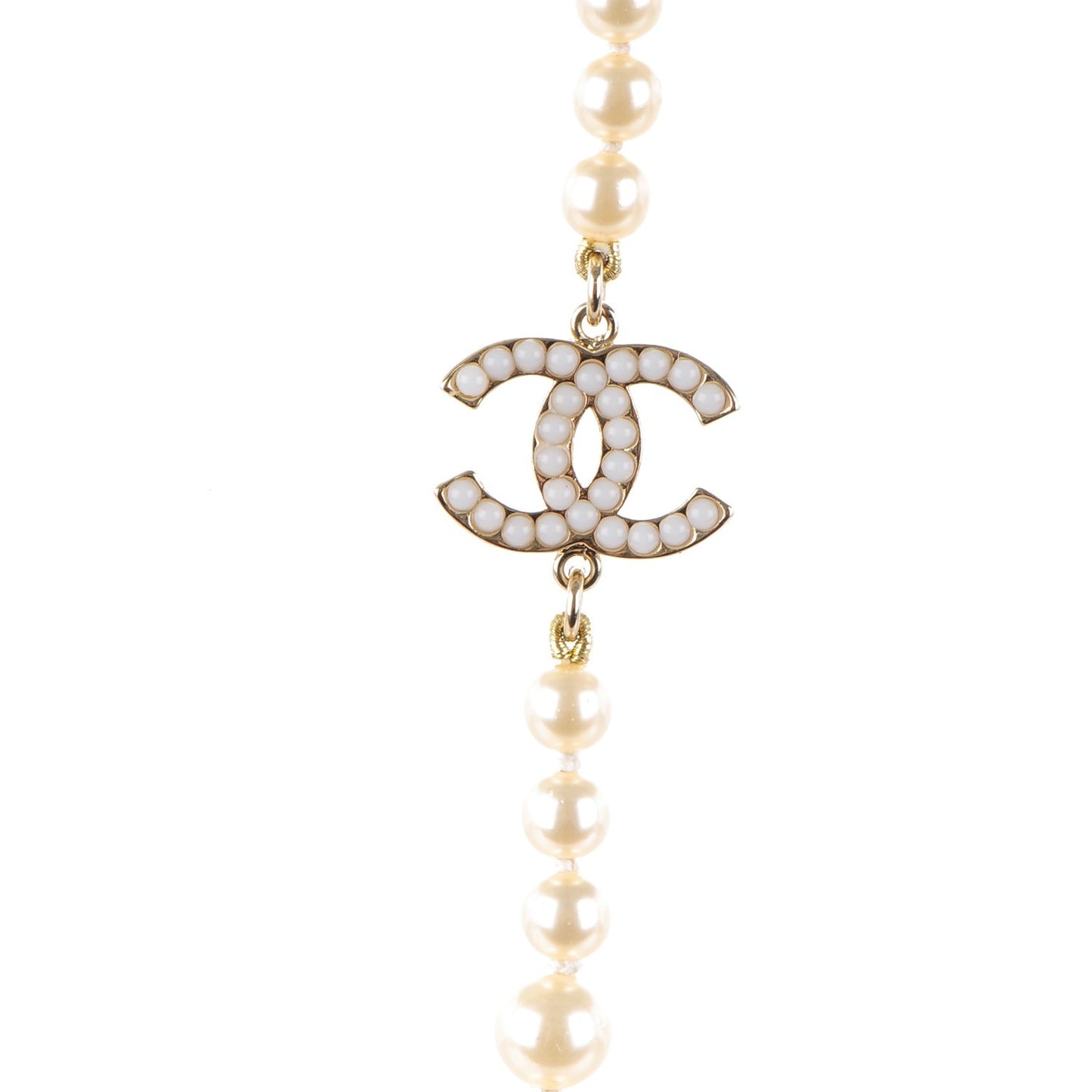 Graduated Pearl CC Long Necklace Gold