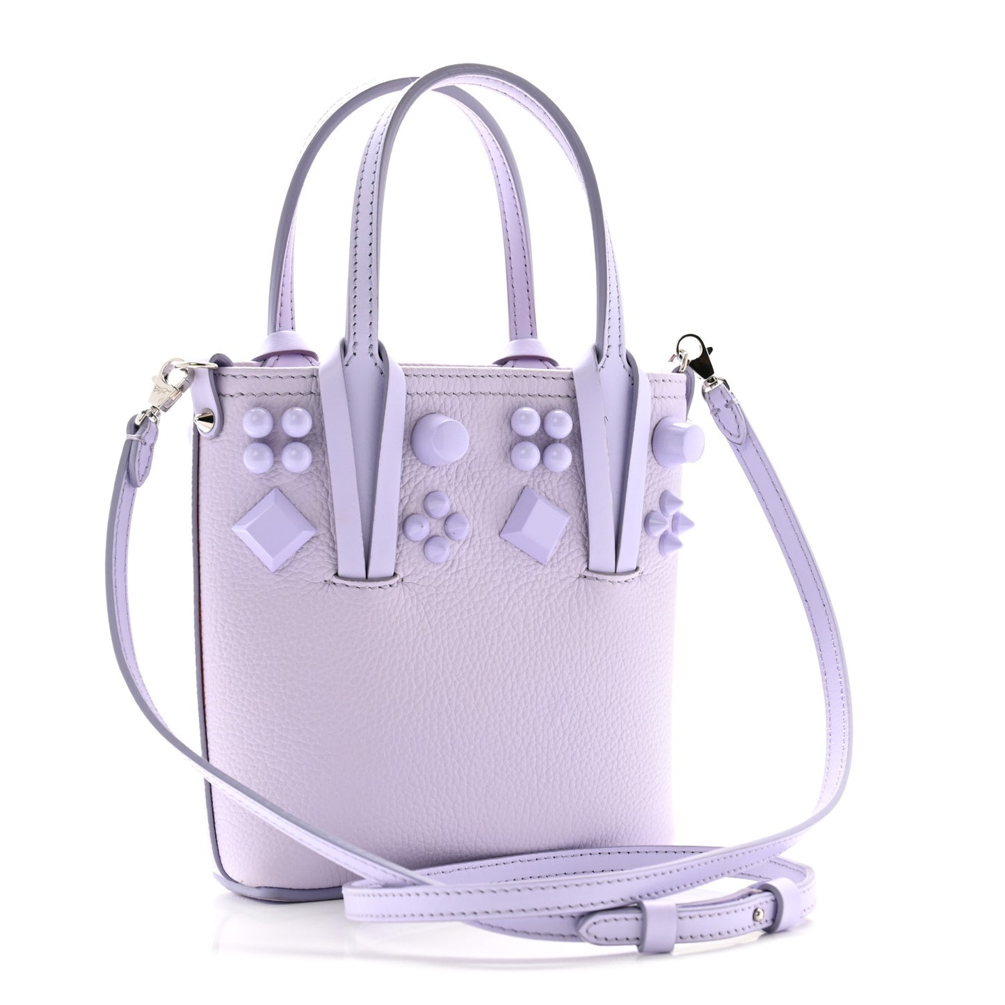 Calfskin Empire Spike Studded Mini North South Cabata Tote Lilac Smoke