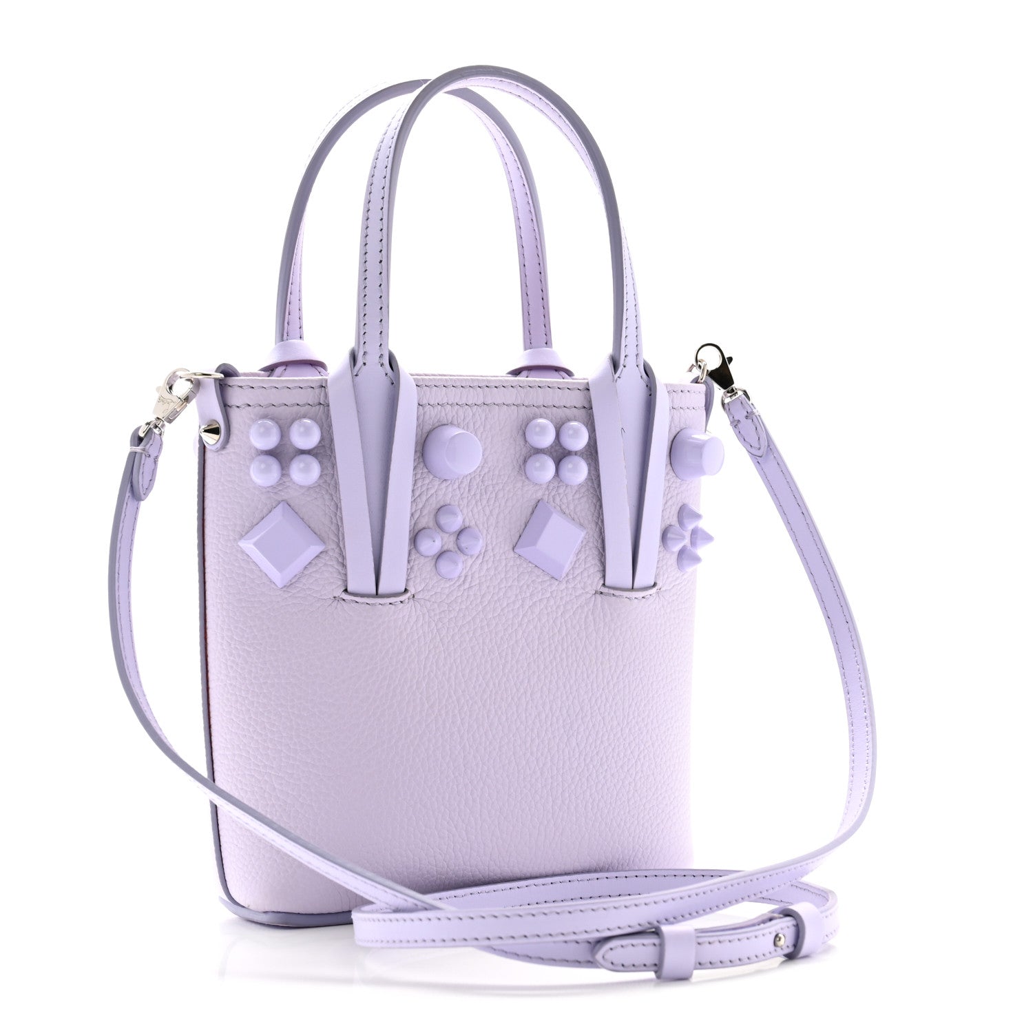 Christian Louboutin Calfskin Empire Spike Studded Mini North South Cabata Tote Lilac Smoke 3 of 10