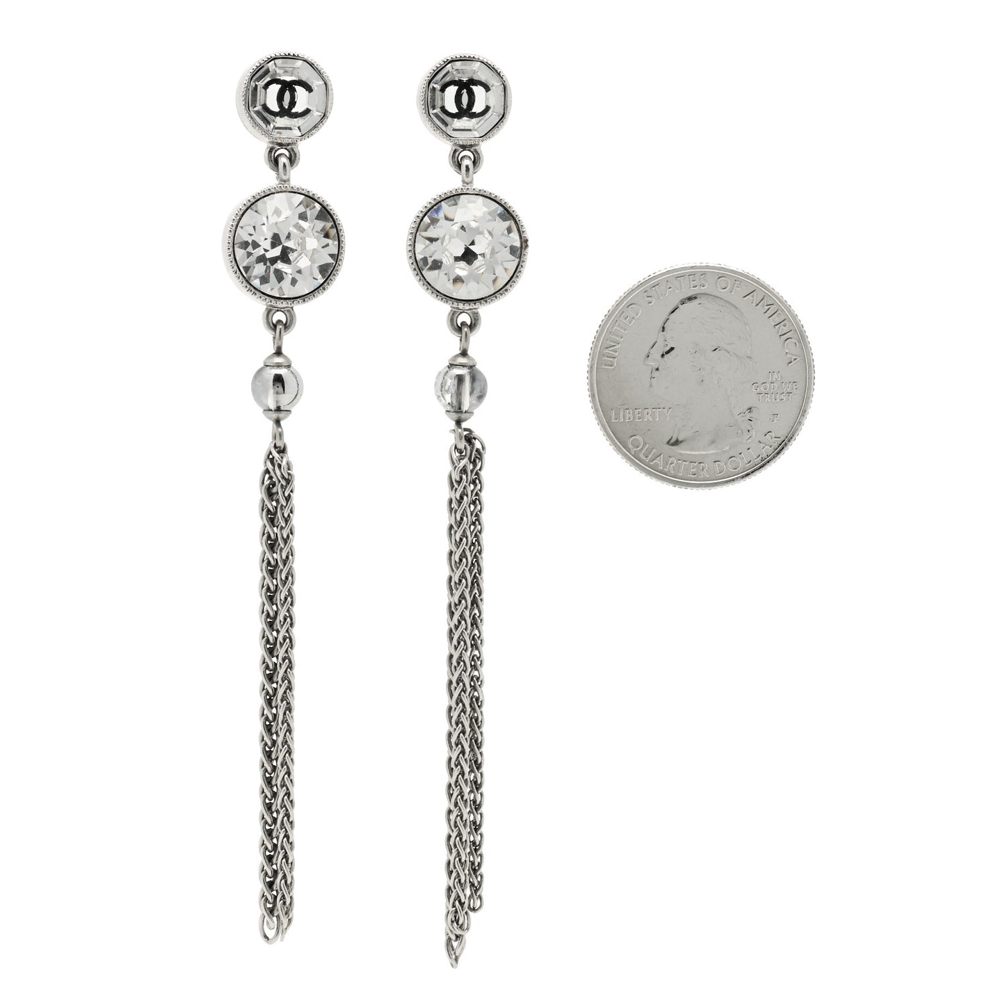 Crystal CC Chain Tassel Drop Earrings Grey