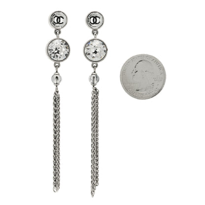 Chanel Crystal CC Chain Tassel Drop Earrings Grey 2 of 4